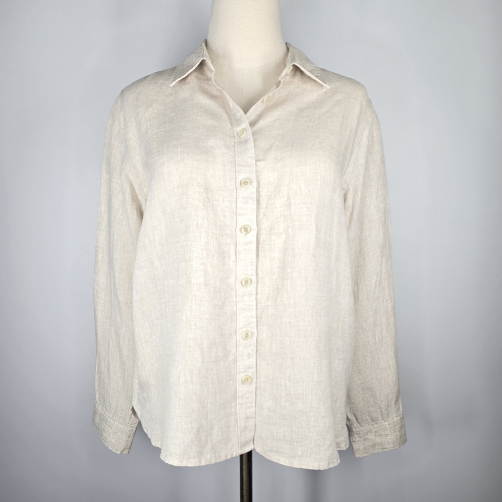 Lands’ End 100% Linen Button Front Long Sleeve Shirt Natural Women's Size S - Picture 3 of 9